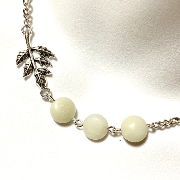 2/$20 Natural Serpentine Leaf Branch Necklace, Genuine Gemstone Stainless Chain - Picture 2 of 11